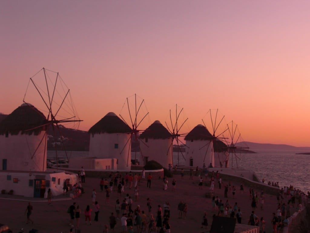 Sunset Windmills Mykonos Greece