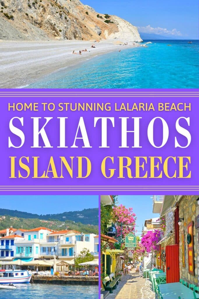 The turquoise waters of Lalaria Beach, the Old Port and the streets of Old Town Skaithos Greece